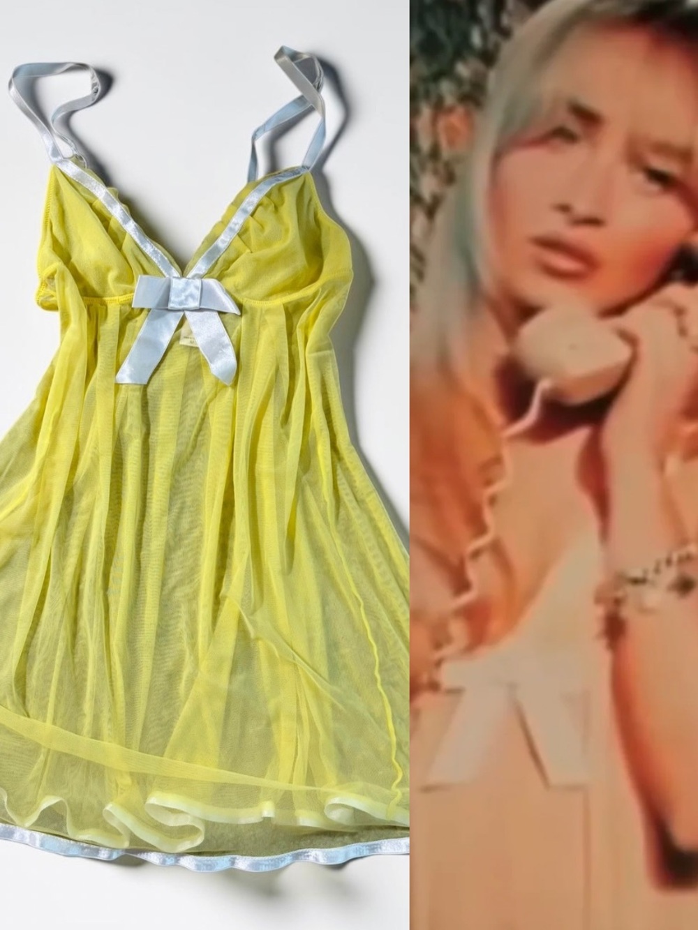 ASO Sabrina Carpenter Vintage Victoria’s Secret Angels Yellow Babydoll Chemise M - Picture 2 of 12